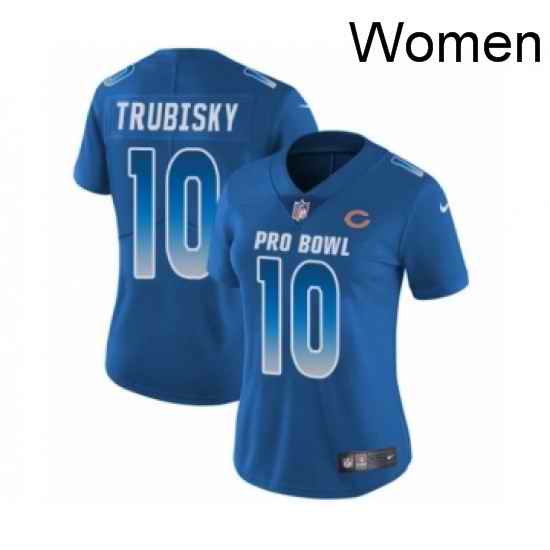 Womens Chicago Bears 10 Mitchell Trubisky Limited Royal Blue NFC 2019 Pro Bowl Football Jersey